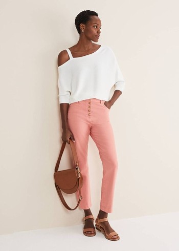 Phase Eight Karlie Button Through Straight Leg Trousers Apricot Canada | OPIDUS-198